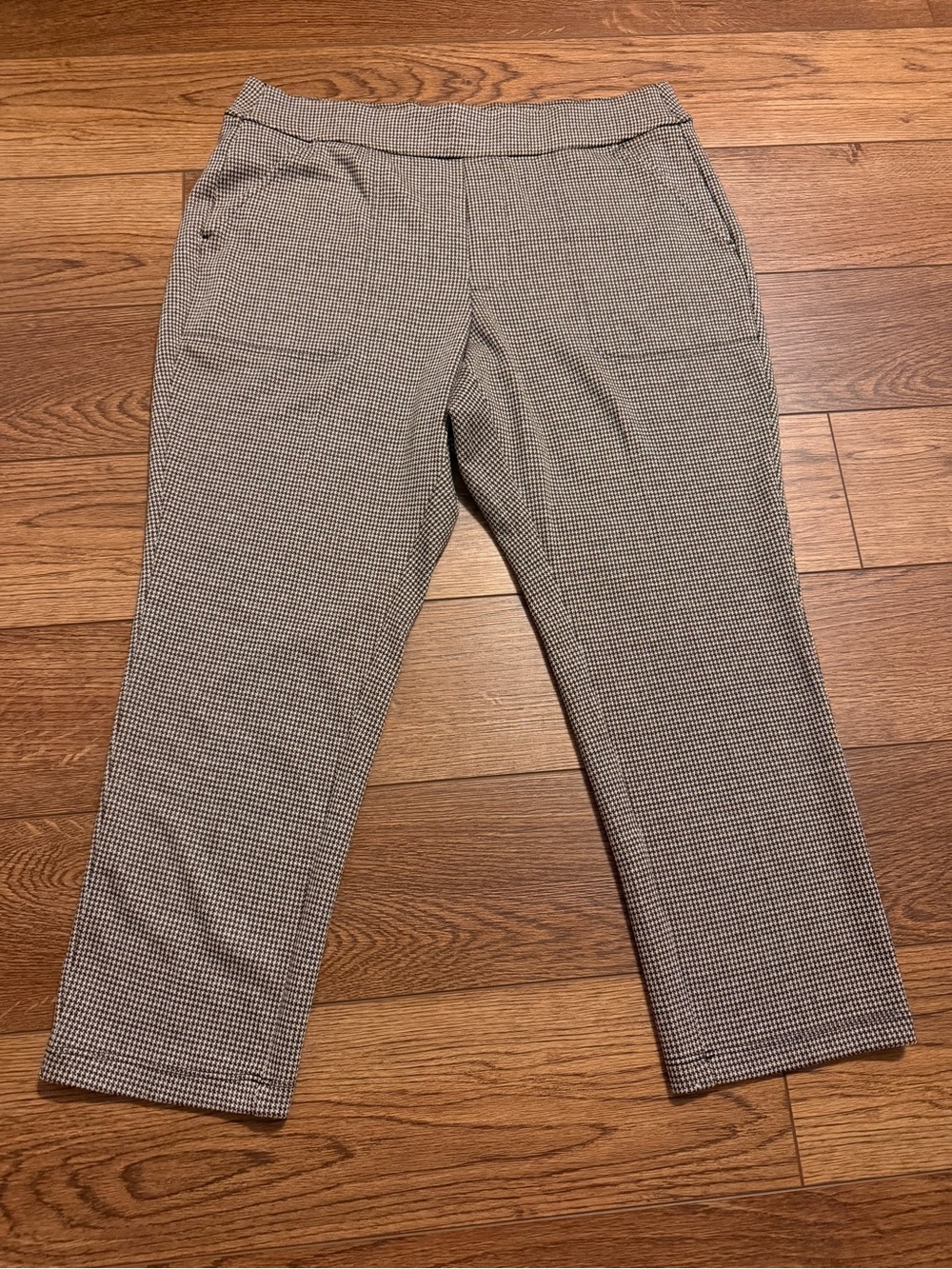 Croft & Barrow Houndstooth Pull On Pants Brown Black PXL Short Stretch